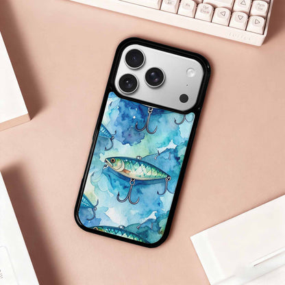 iPhone 17 Pro Case — Fishing Lure And Hook Pattern Watercolor, Unique Phone Case Design