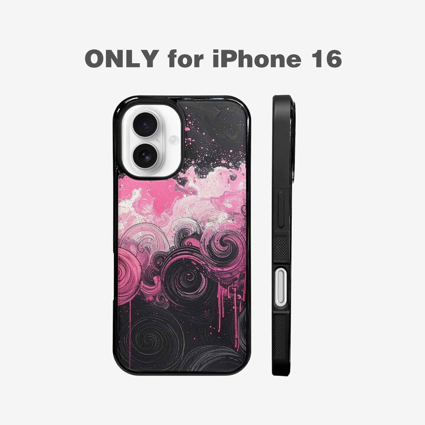 iPhone 16 Case — Van Gogh Swirl Black Pink Ink, Custom Made Phone Cover