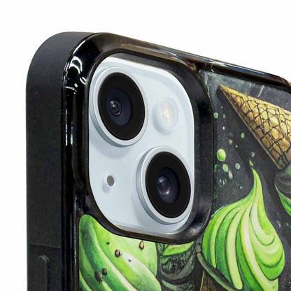 iPhone 15 Case — Ice Cream Motif Black Green Ink, Original Design Phone Case