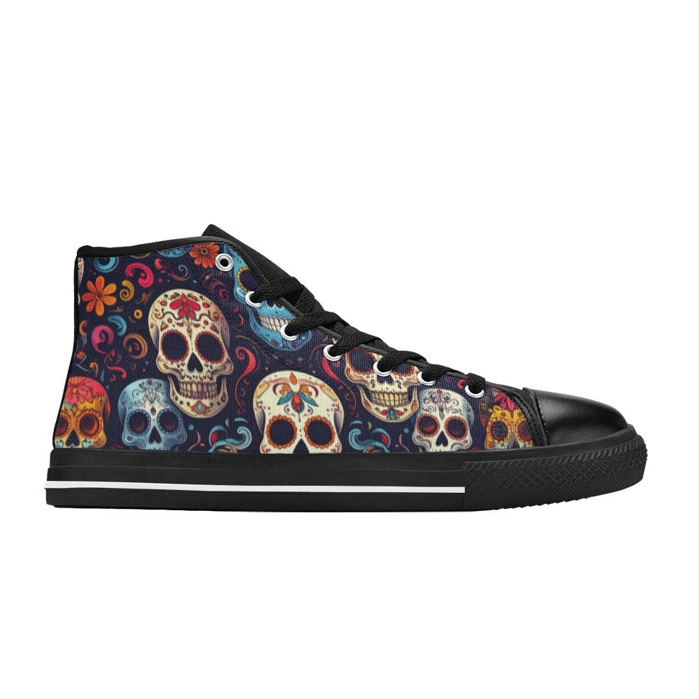 MEN'S Day Of Dead Sugar Skull High Top Canvas Surreal Custom Shoes