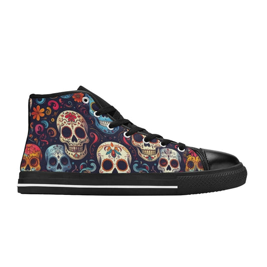 MEN'S Day Of Dead Sugar Skull High Top Canvas Surreal Custom Shoes
