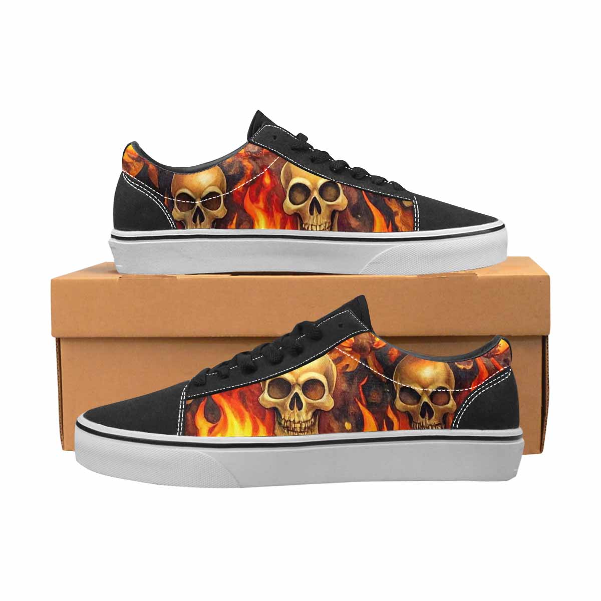 WOMEN'S Skulls - Flaming Canvas Lace-Up Cottagecore Custom Sneakers
