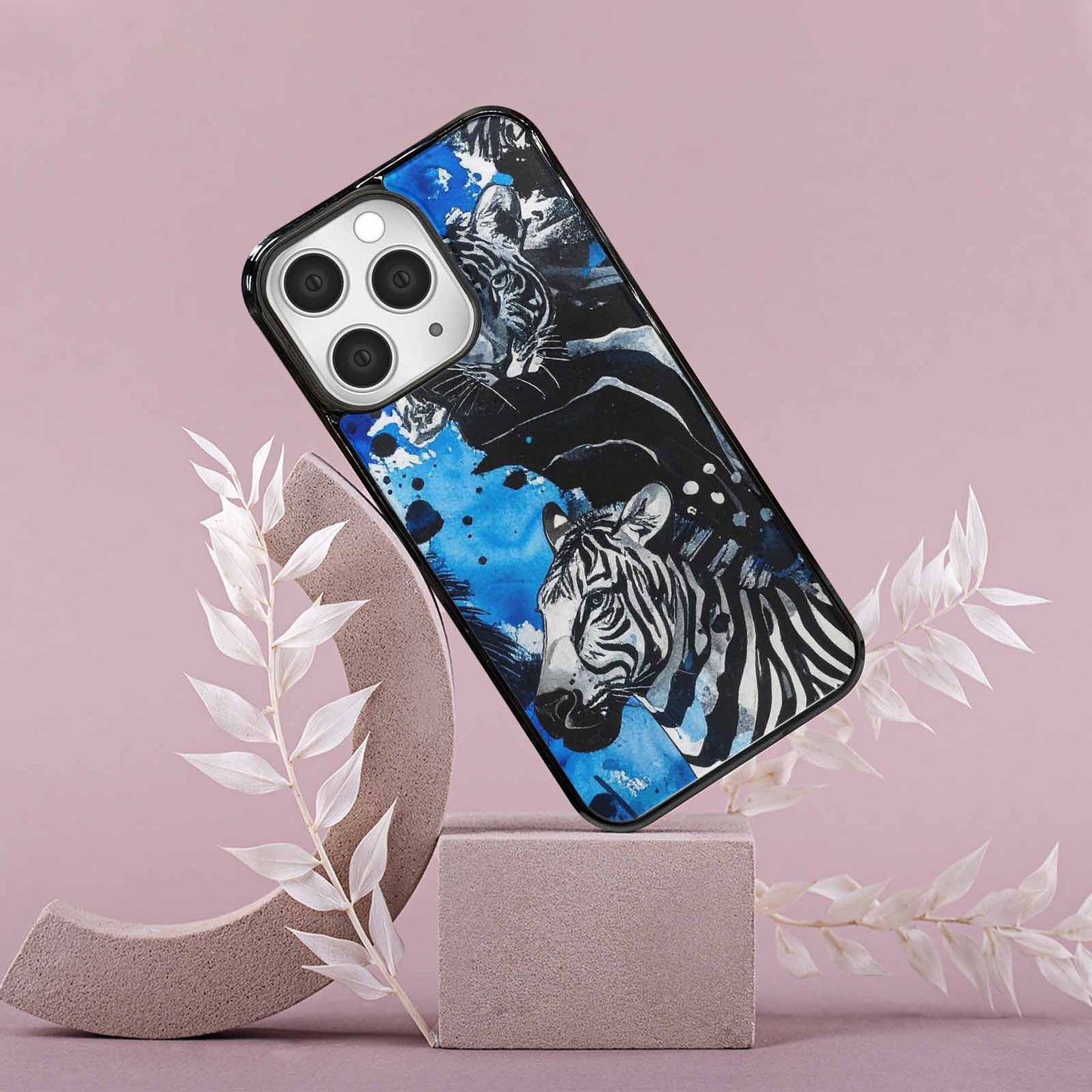 iPhone 15 Pro Max Case — Animal Print Black Blue Ink Animal, Personalized Phone Case