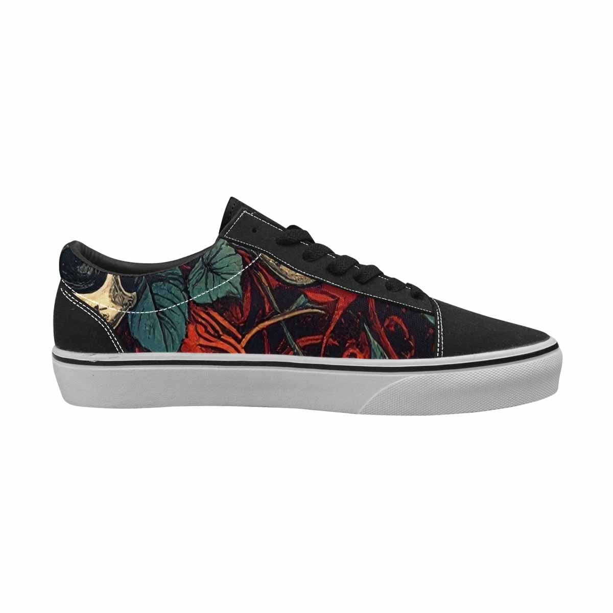 WOMEN'S Skulls Roses Bold Pen Ink Canvas Lace-Up Neon Fantasy Shoes