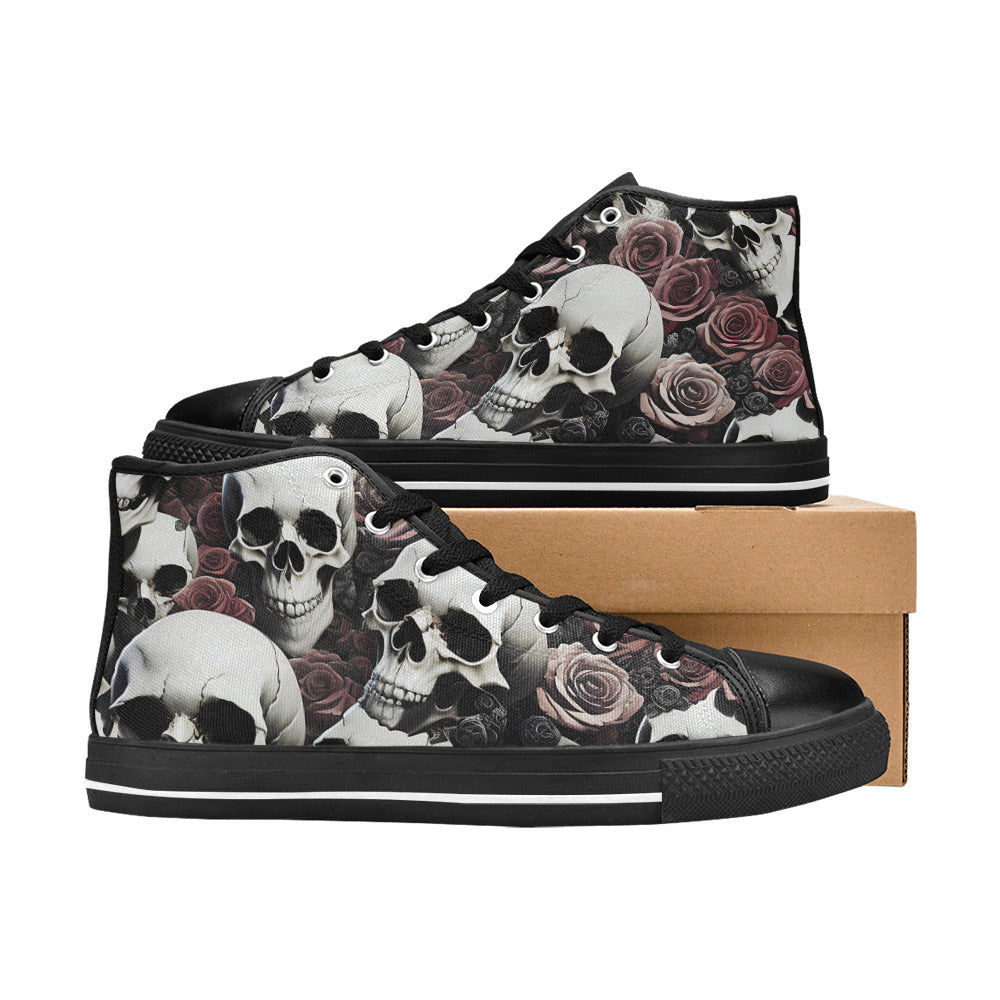 MEN'S Rose Skulls Dark 7 High Top Canvas Grunge Sneakers
