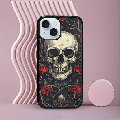iPhone 15 Case — Gothic Skulls Roses Custom, Custom Printed Phone Case