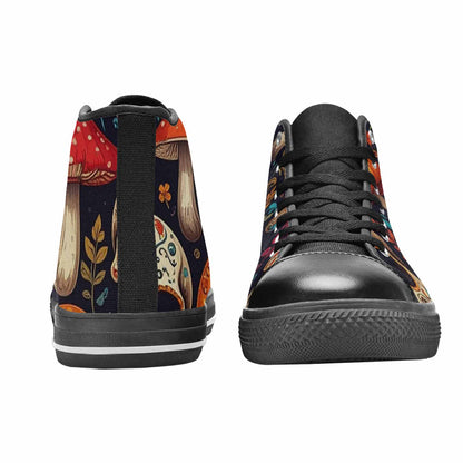 WOMEN'S Mushrooms And Skulls High Top Canvas Grunge Custom Shoes