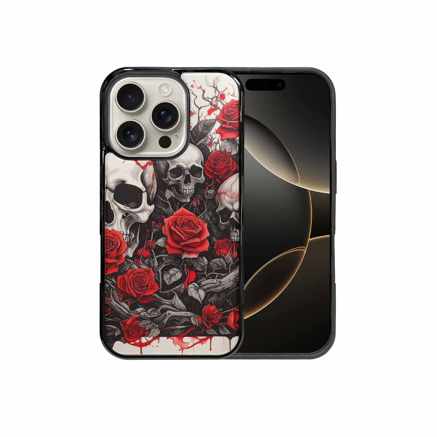 iPhone 16 Pro Case — Skull And Roses Black Red Ink, Custom Print Case Cover