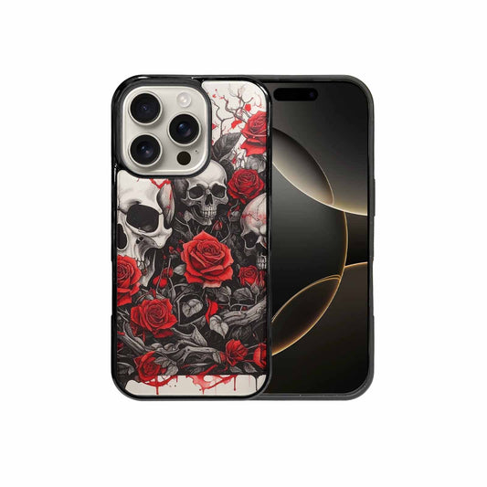 iPhone 16 Pro Case — Skull And Roses Black Red Ink, Custom Print Case Cover