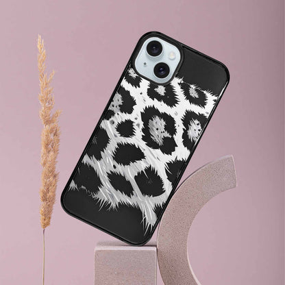 iPhone 15 Plus Case — Leopard Print Black And White Style, Original Design Phone Case