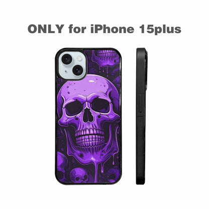iPhone 15 Plus Case — Monochrome Purple Skeletons Neon Drip Melting, Original Design Phone Case