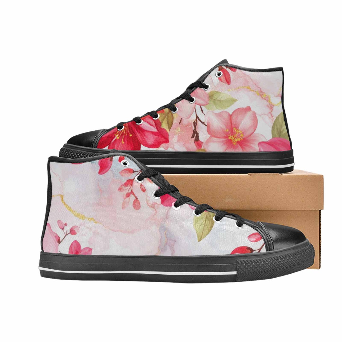 MEN'S Marble Floral High Top Canvas Cottagecore Custom Sneakers