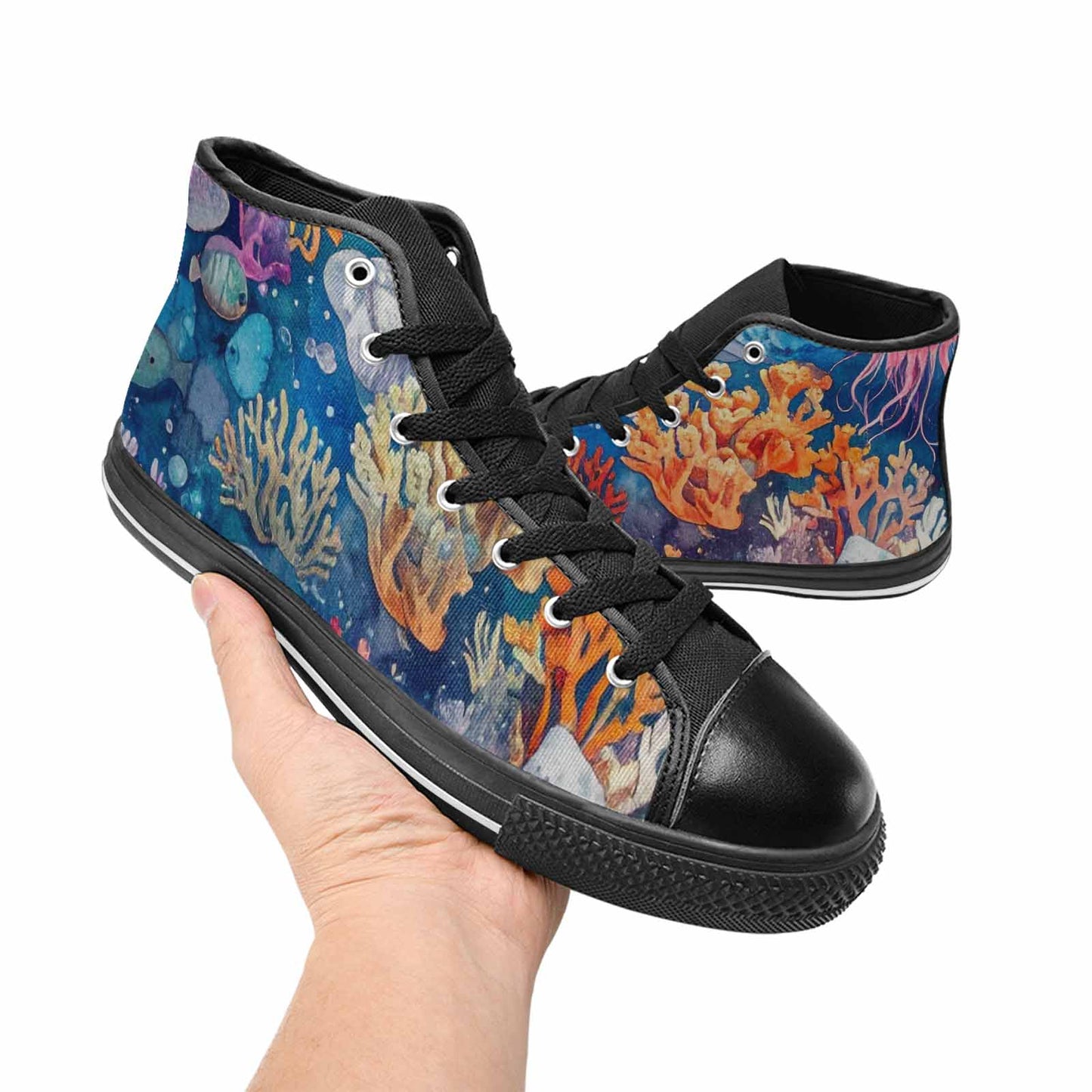 WOMEN'S Fish Scale Coral High Top Canvas Dark Academia Custom Shoes