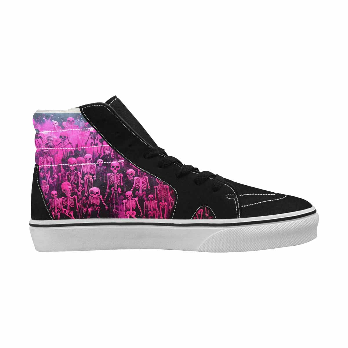MEN'S Skulls Neon Pink Glow High Top Canvas Personalized Wallpaper Art All Over Print Shoes
