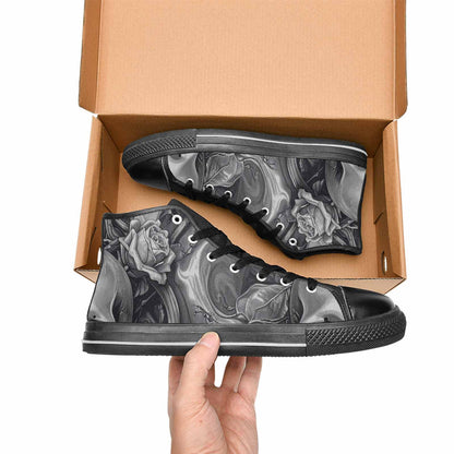WOMEN'S Skulls Roses Chrome Airbrush High Top Canvas Cottagecore Sneakers