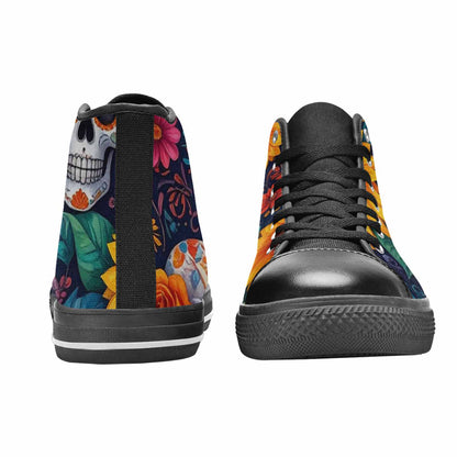 MEN'S Sunflower Skulls Print High Top Canvas Neon Fantasy Custom Sneakers