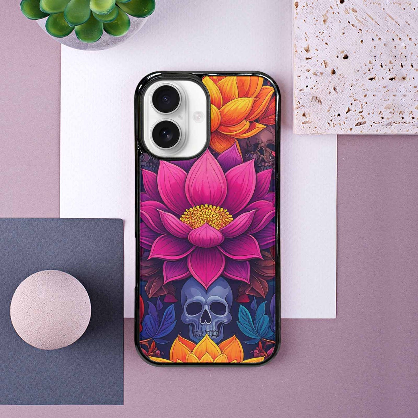 iPhone 16 Case — Lotus Skulls, Unique Phone Case Design