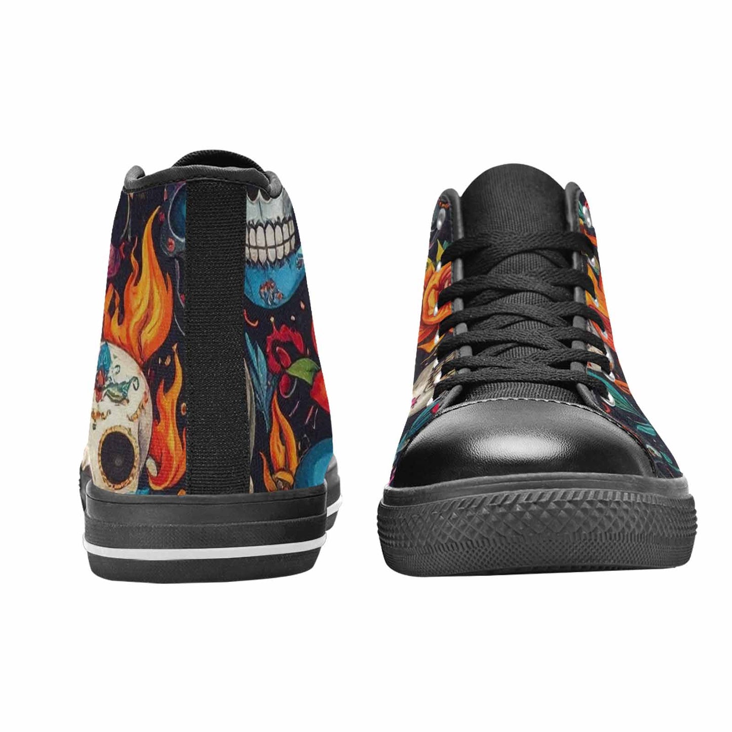 MEN'S Skull High Top Canvas Vibrant Chaos Custom Sneakers