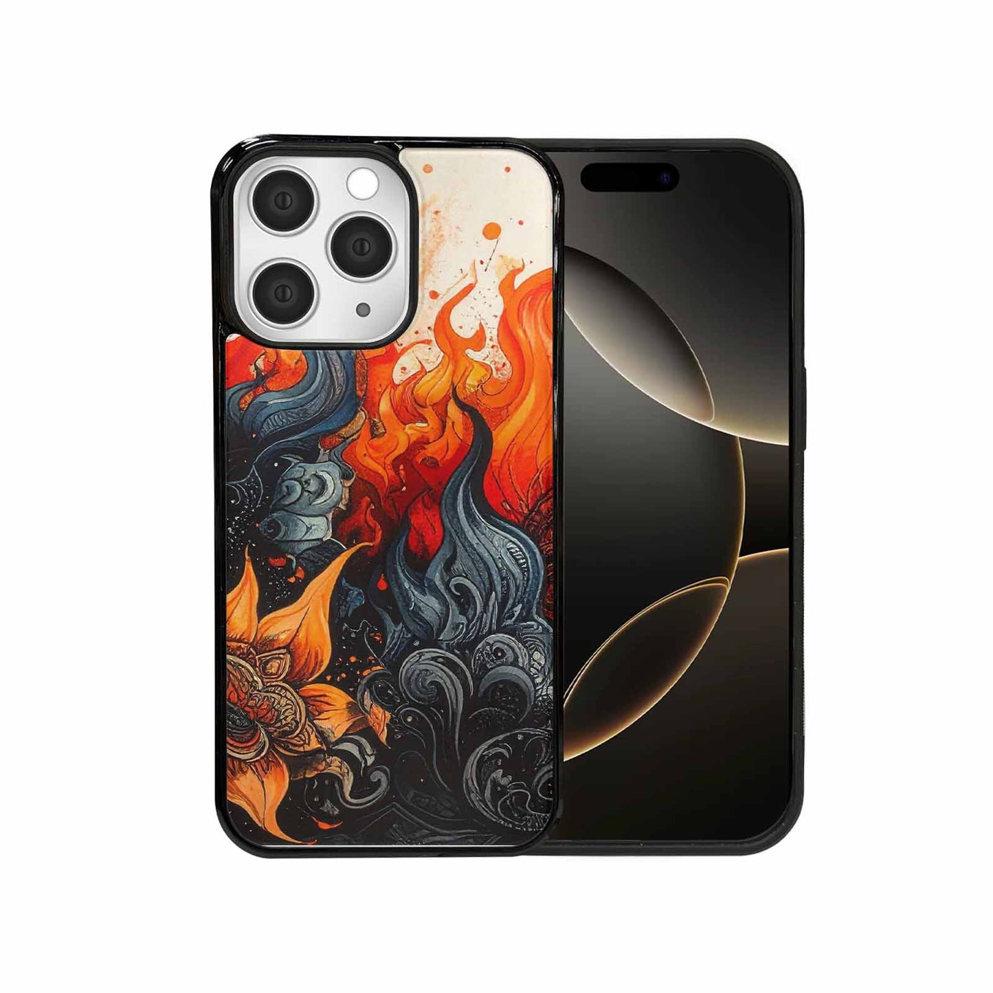 iPhone 15 Pro Max Case — Flame Burst Black Red Ink Flame, Custom Print Case Cover