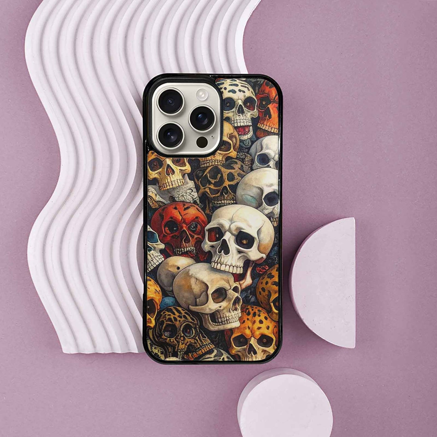 iPhone 16 Pro Max Case — Skulls Pattern Hundreds Of Sma 1q9, Custom Printed Phone Case