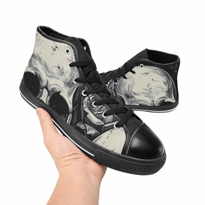 MEN'S Skulls Roses Black Ink High Top Canvas Y2K Custom Sneakers