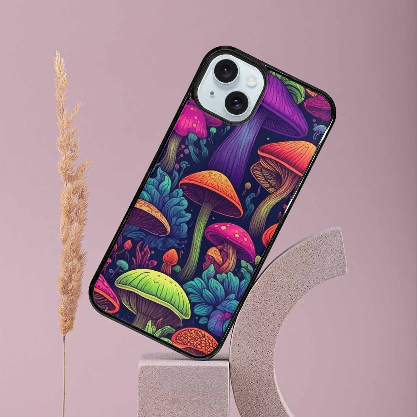 iPhone 15 Plus Case — Mushroom Psychedelic Art Seamless Pattern Vibrant, Original Design Phone Case