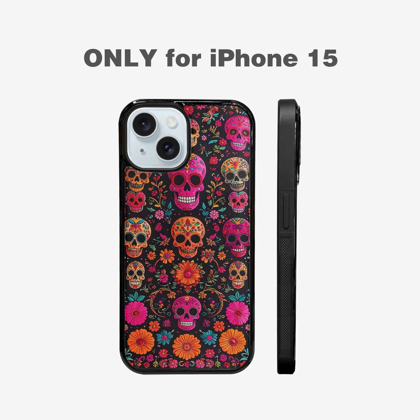iPhone 15 Case — Colorful Dia De Los Muertos Sugar, Custom Printed Phone Case