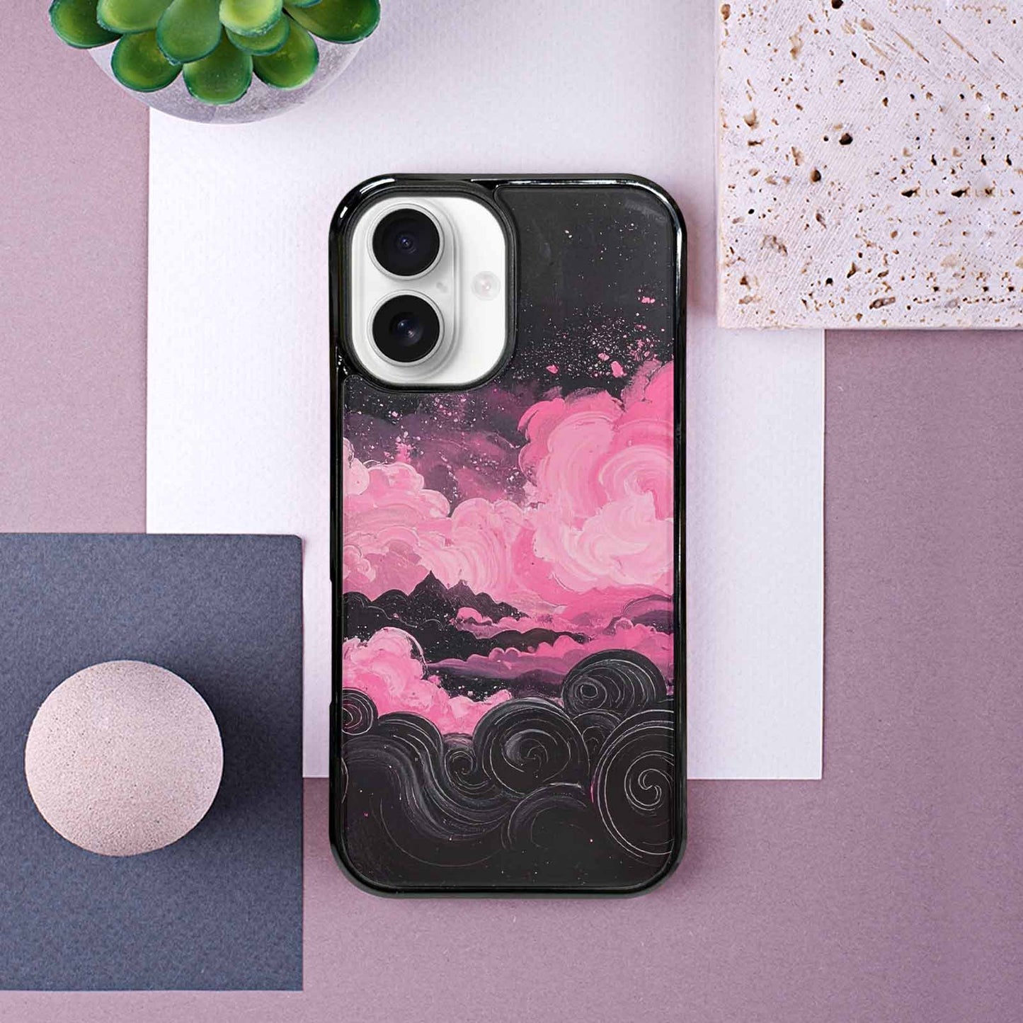 iPhone 16 Case — Van Gogh Swirl Black Pink Ink, Custom Print Case Cover
