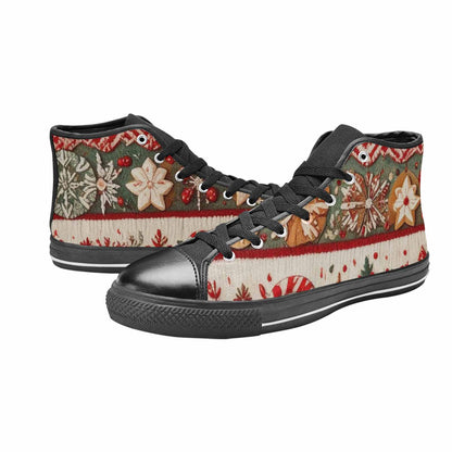 WOMEN'S Christmas Holly Snowflake High Top Canvas Vibrant Chaos Shoes