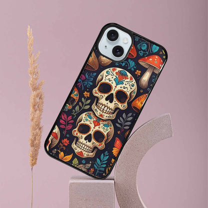 iPhone 15 Plus Case — Mushrooms And Skulls, Personalized Phone Case