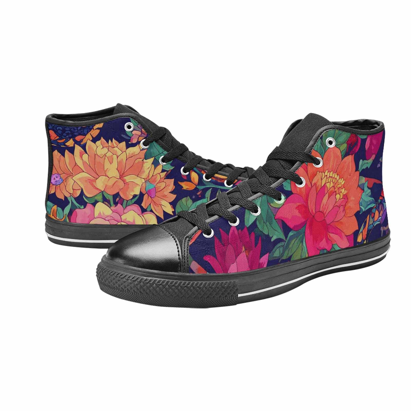WOMEN'S Floral Snake Print High Top Canvas Dreamcore Custom Sneakers