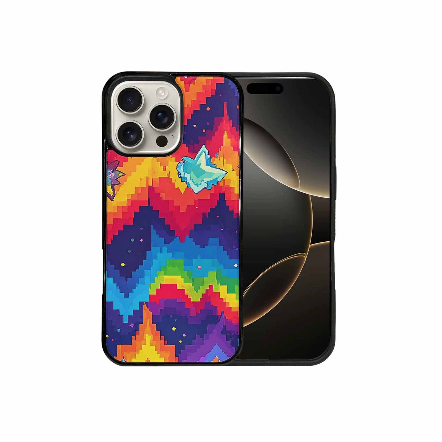 iPhone 16 Pro Max Case — Pixel Art 8 Bit Burst Pattern, Custom Art Phone Cover