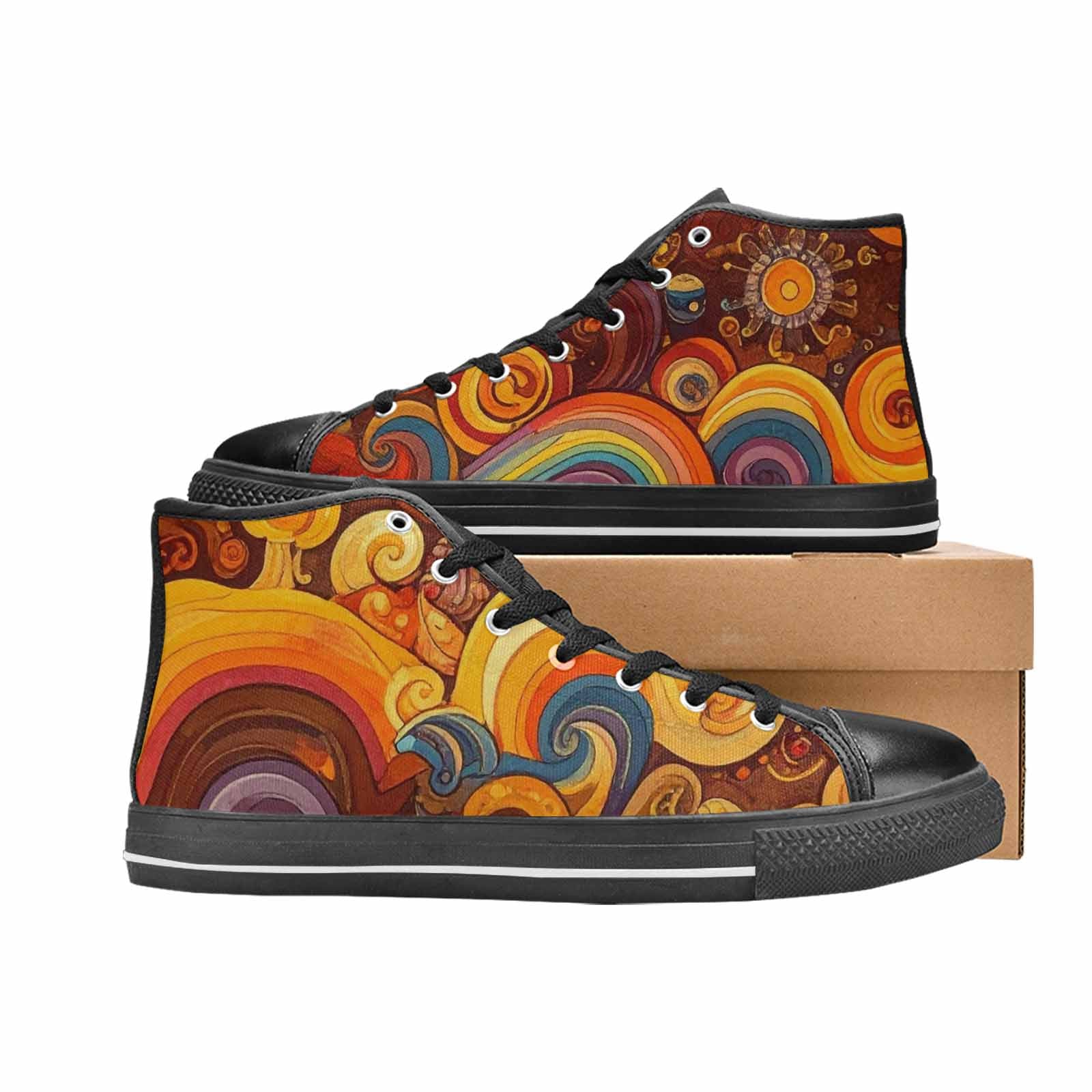 MEN'S Groovy 70S Peace High Top Canvas Neon Fantasy Custom Sneakers