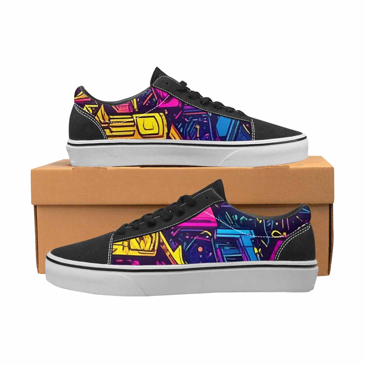 WOMEN'S 80s Retro Motif Lace-Up Canvas Wallpaper Art Sneakers