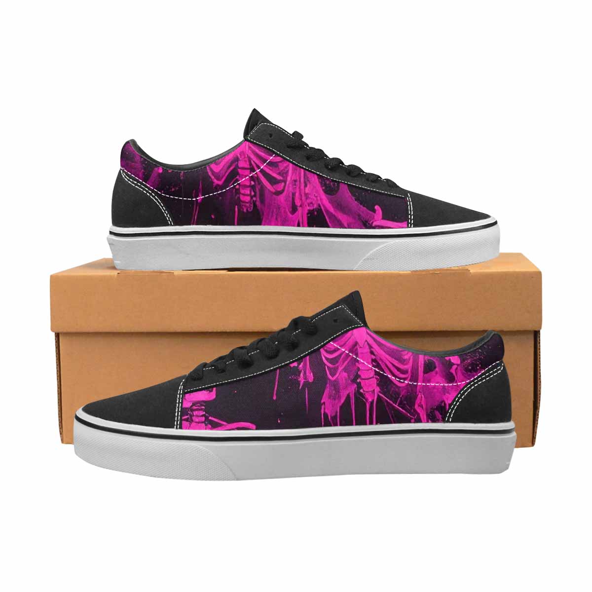 WOMEN'S Skeletons × Neon Pink Lace-Up Canvas Cottagecore Custom Sneakers