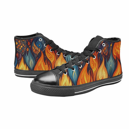 WOMEN'S Fire Flame High Top Canvas Grunge Custom Sneakers