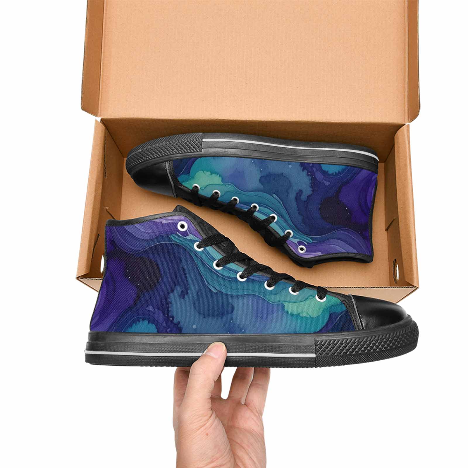 MEN'S Galaxy Aurora Nebula High Top Canvas Grunge Custom Shoes