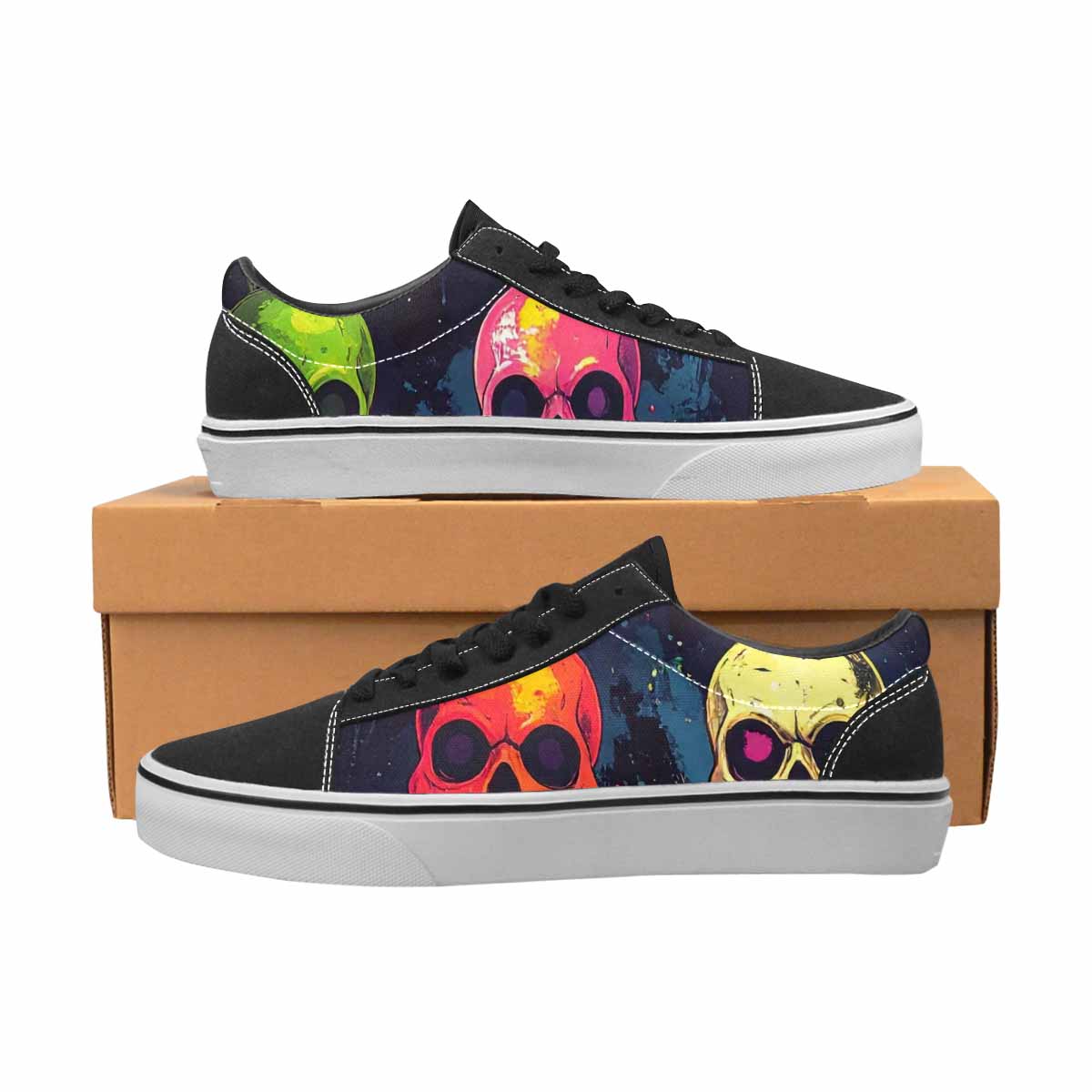 WOMEN'S Radioactive Ghost Bunny Skull Lace-Up Canvas Wallpaper Art Custom Sneakers
