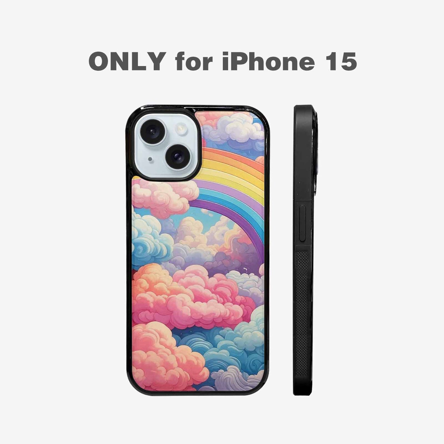 iPhone 15 Case — Cloud And Rainbow Burst Pattern Hundreds, Custom Art Phone Cover