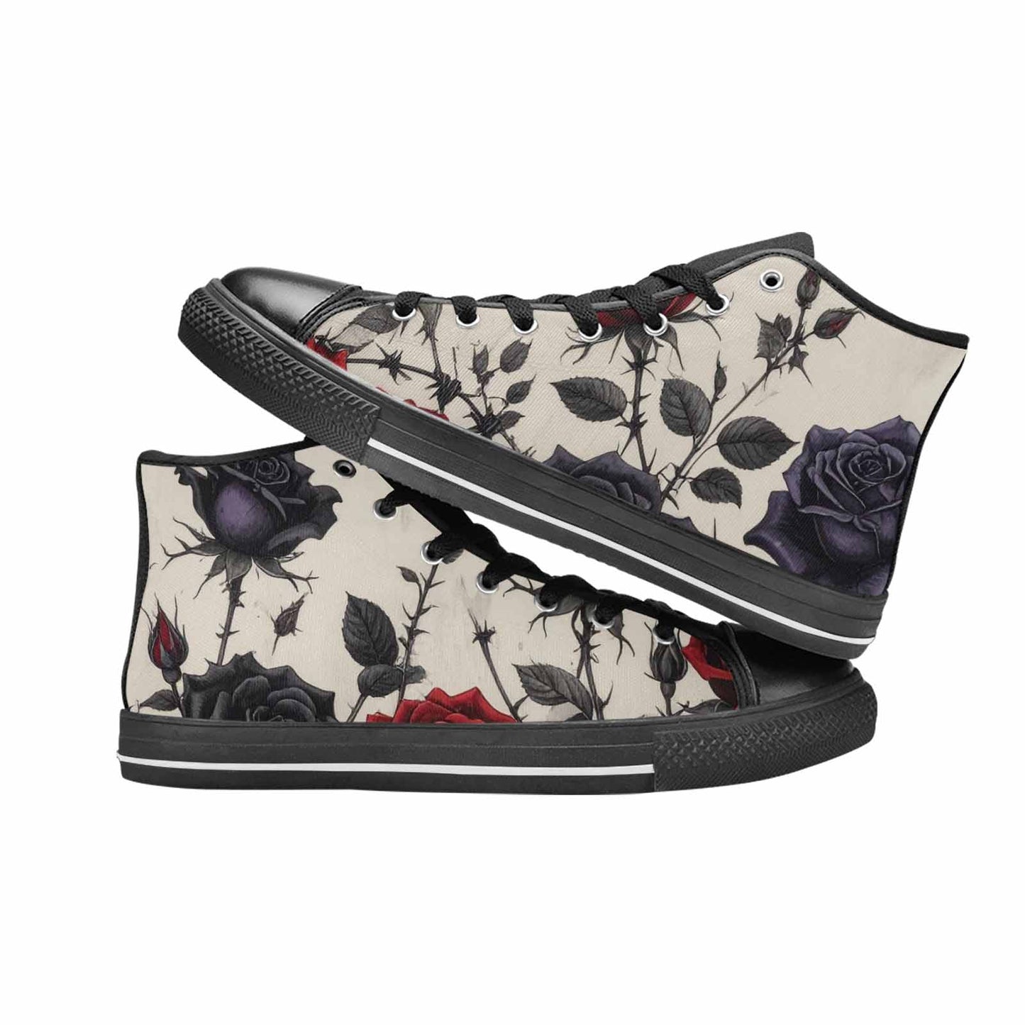 MEN'S Black Gothic Rose High Top Canvas Cottagecore Custom Sneakers