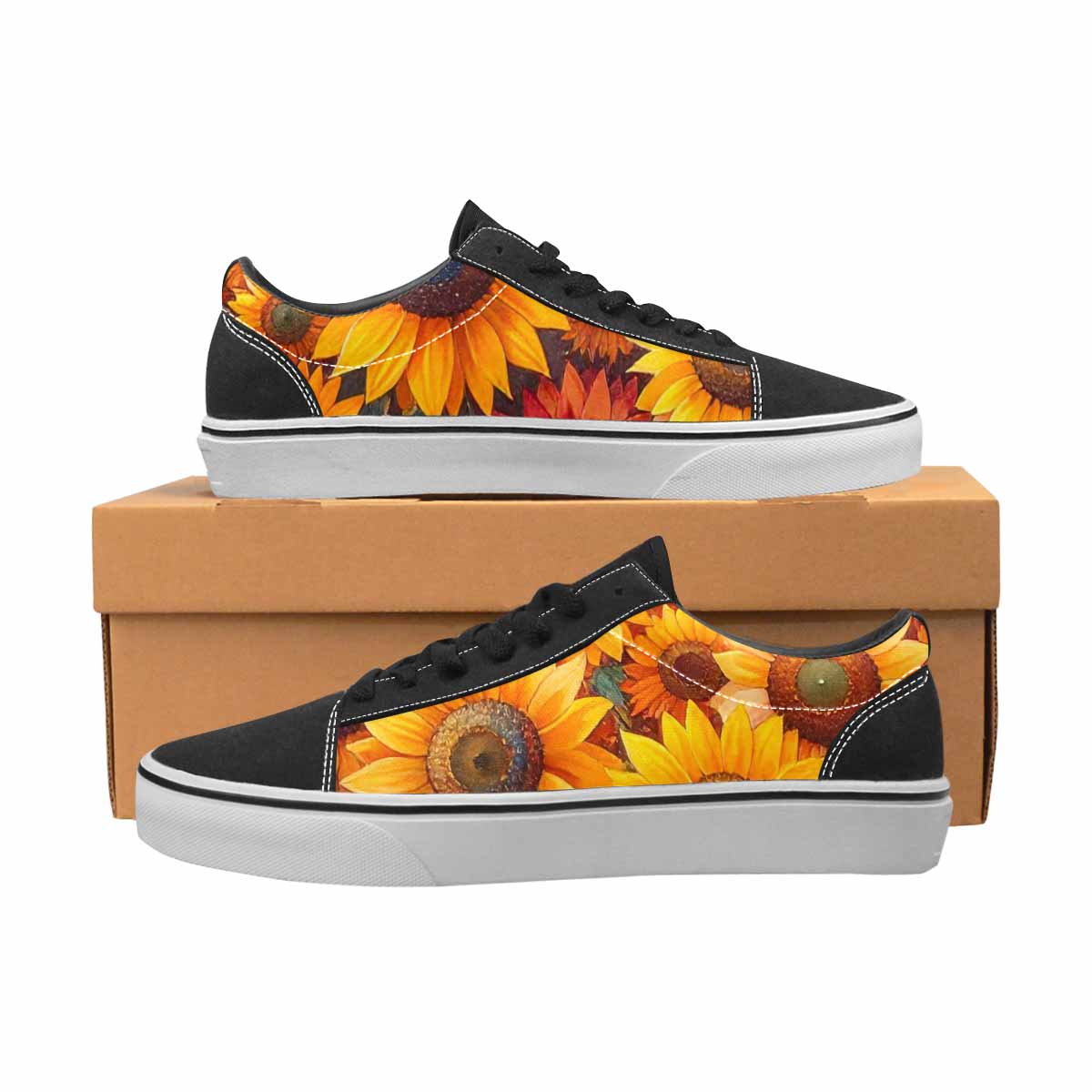 WOMEN'S Sunflower Burst Lace-Up Canvas Melting Art Custom Sneakers
