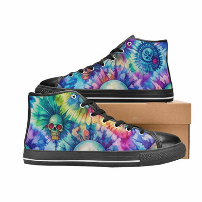 WOMEN'S Tie Dye Skulls Print High Top Canvas Neon Fantasy Custom Sneakers