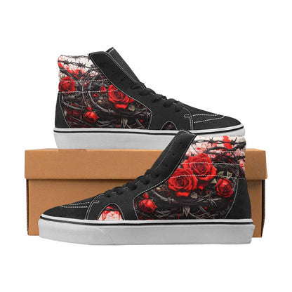 WOMEN'S Barbed Wire Black & Red Ink High Top Canvas Unique Print Grunge Custom Kicks