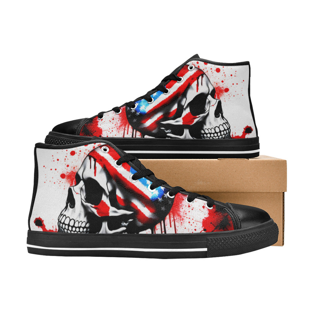 WOMEN'S Patriotic Splatter Skull Art High Top Canvas Cottagecore Custom Sneakers