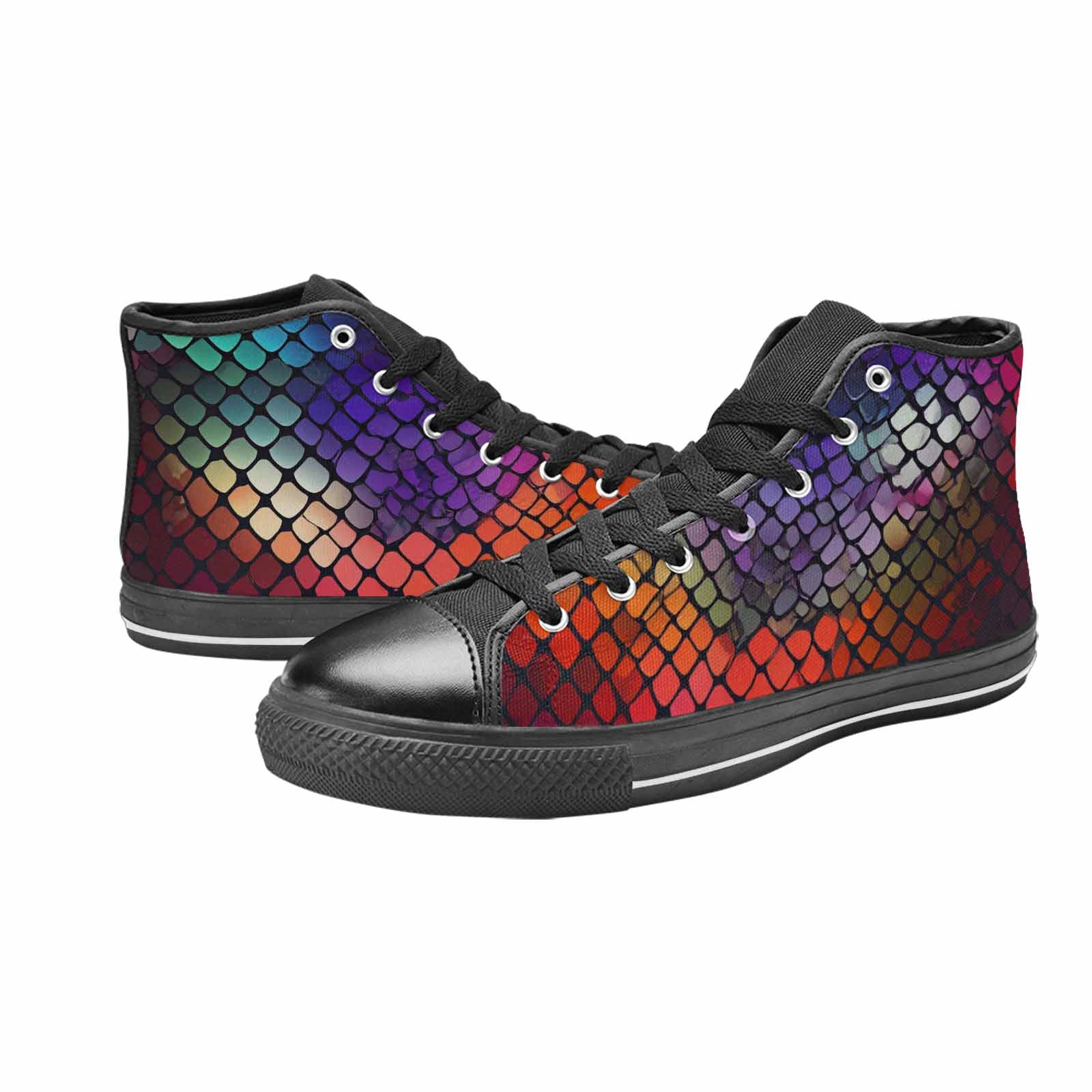MEN'S Dark Snake Print High Top Canvas Wallpaper Art Shoes