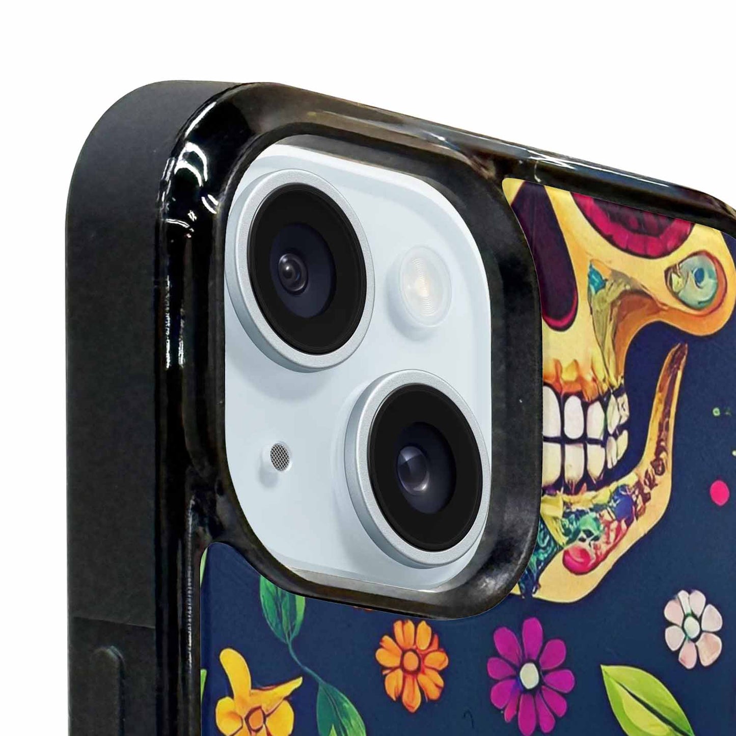 iPhone 15 Plus Case — Rainbow Sugar Skull Weave, Custom Phone Case