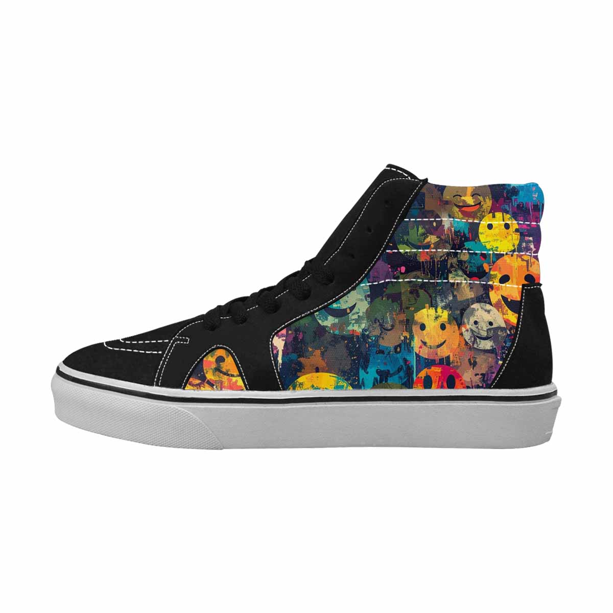 MEN'S Smiley Faces  Camo High Top Canvas Vibrant Chaos Custom Sneakers