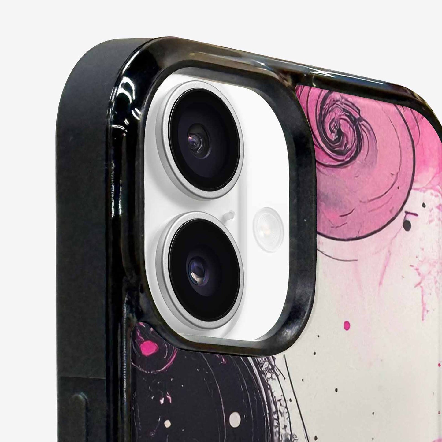 iPhone 16 Plus Case — Van Gogh Swirl Black Pink Ink, Original Design Phone Case