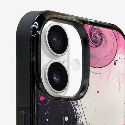 iPhone 16 Plus Case — Van Gogh Swirl Black Pink Ink, Original Design Phone Case