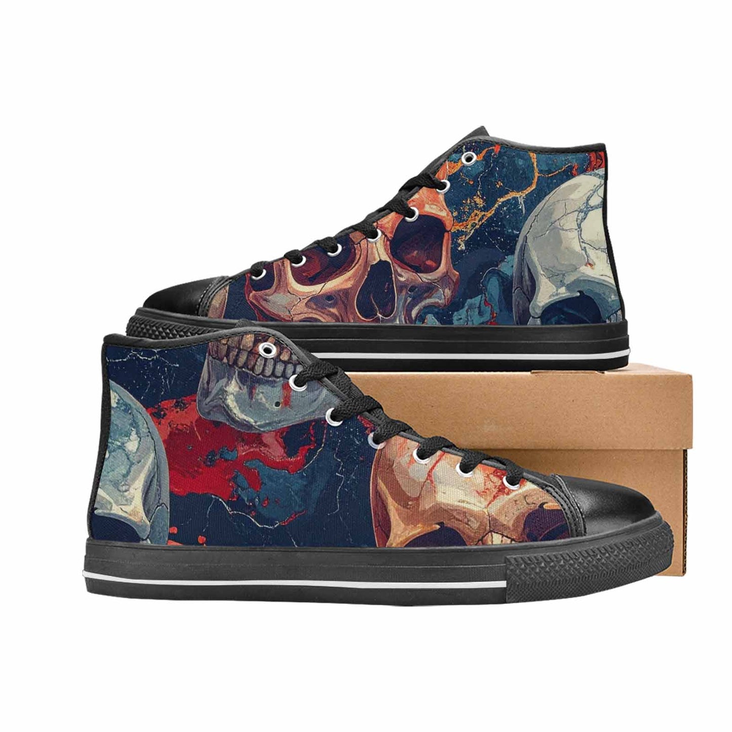 MEN'S Marble Skull High Top Canvas Vivid Custom Shoes